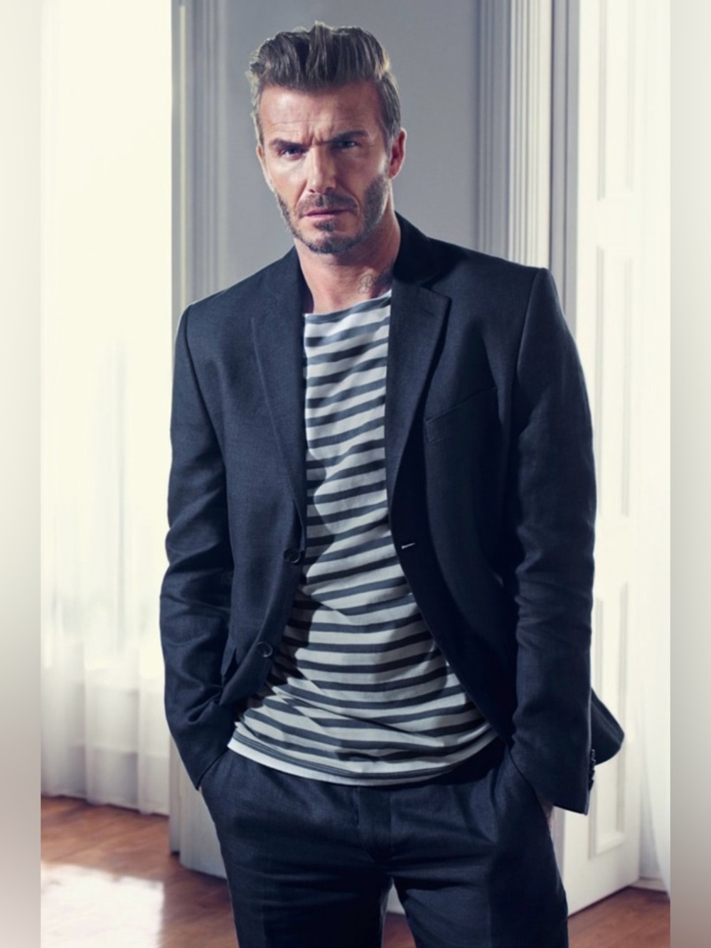 NWT DAVID BECKHAM H&M NAVY TWEED WOOL BKEND SUIT JACKET